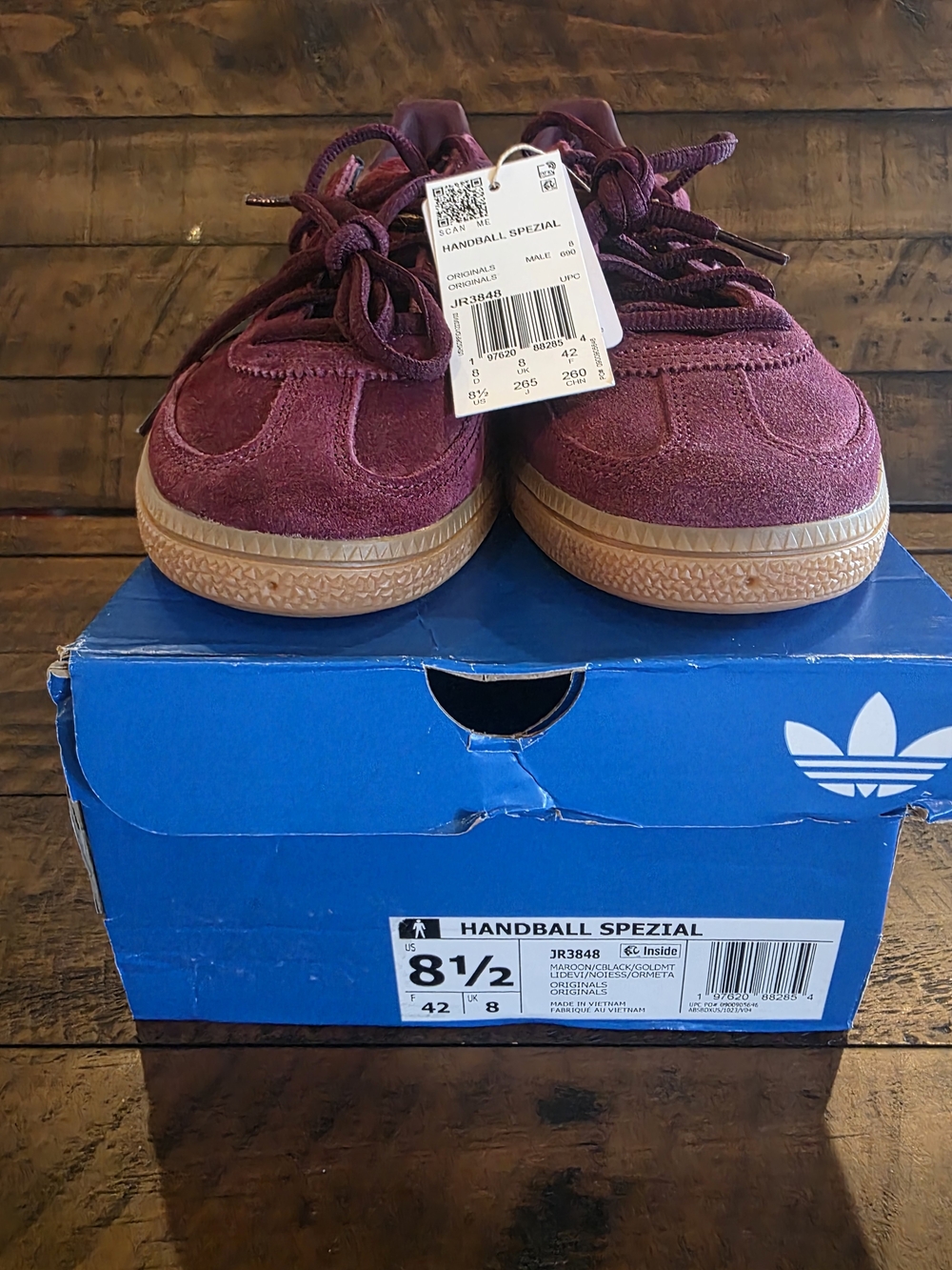 adidas Originals- Handball Spezial Men’s Suede Sneaker - Maroon/Black/Gold - Picture 7 of 7